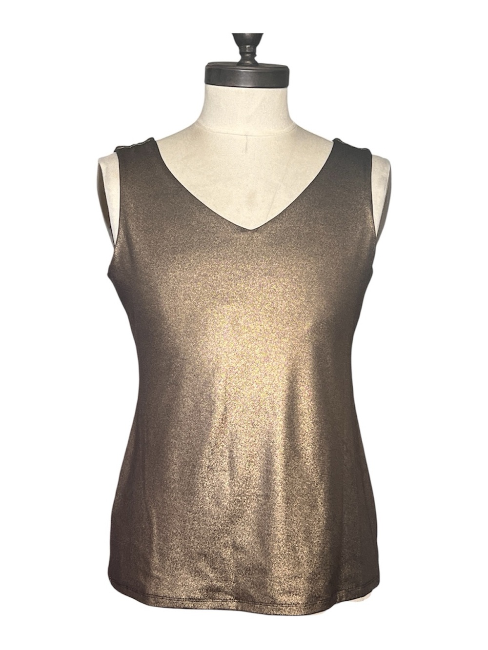 NWT VTG Cache Gold Sleeveless Metallic V-Neck Tank SZ L Y2K Stretch Party
